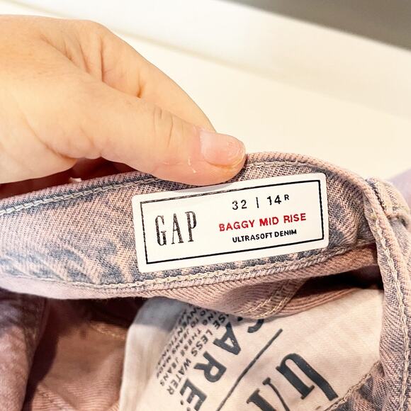 GAP Baggy Mid Rise Wide Leg Ultrasoft Denim Jeans Rose Mist Purple 14 / 32 - Picture 3 of 11